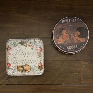 5/$25! Vintage Hershey's Milk Chocolate Kisses Tin and Floral Happy Birthday Tin